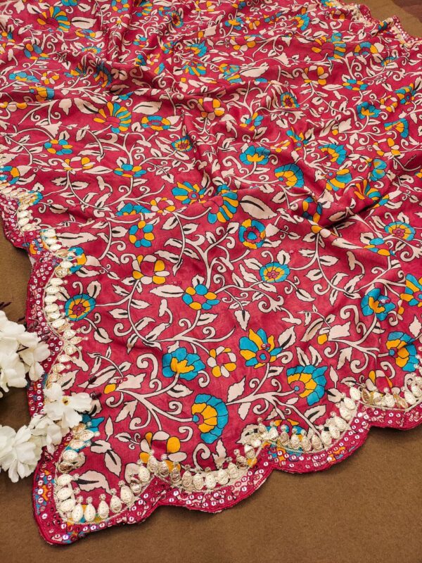 Beautiful Floral Digital Print saree with Gota Embroidery Work Border - Image 7