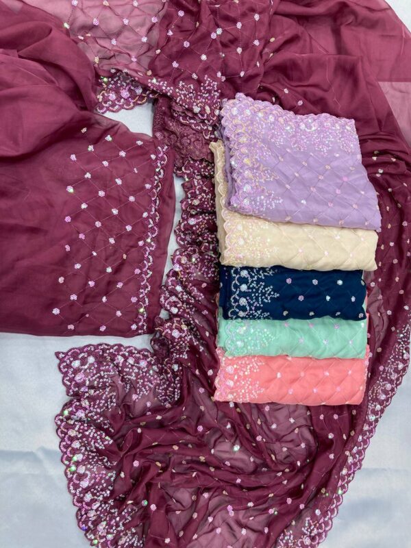 Beautiful Saree for wedding on premium Soft Taby Silk Organza fabric with C-pallu All Over Embroidery Work - Image 6
