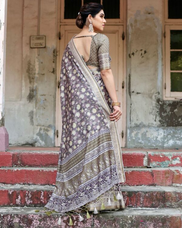 Mauve Taupe Pure Silk Digital Printed Saree - Image 2
