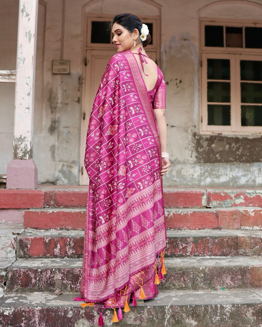 Rani Color Pure Silk Digital Printed Party Wear Saree - Image 2