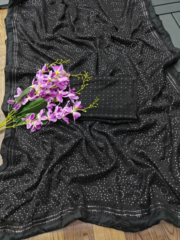 Black Swarovski Semi Crepe Designer Saree - Image 5