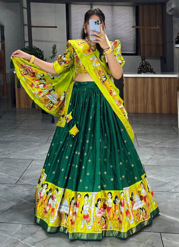 Gorgeous Green Kalamkari Printed silk Festive Wear Lehenga Choli