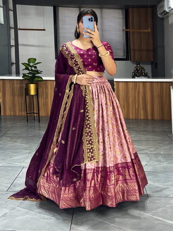 Fancified Peach Dolla Silk Bandhani Print Lehenga Choli With Dupatta - Image 2